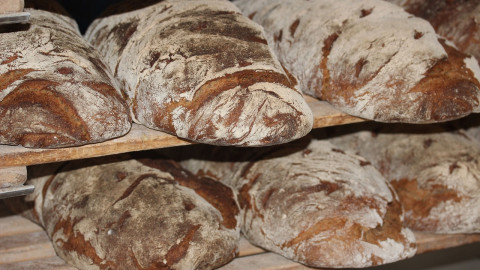 gebakken broden op legplanken