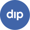 Logo van bedrijf Digital Insights Platform: een blauwe cirkel met daarin de witte letters DIP