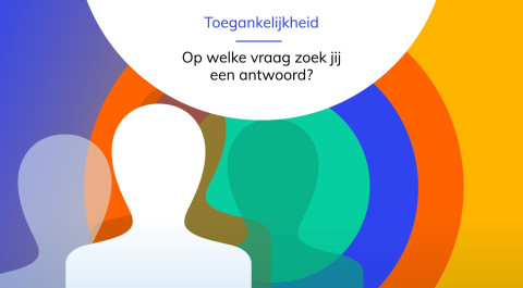 Op de afbeelding staat de tekst 'Op welke vraag zoek jij een antwoord?' en het thema 'toegankelijkheid'